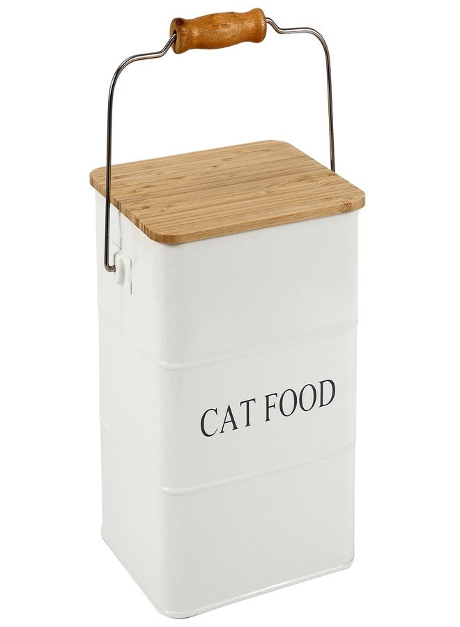 Morezi Cat Food Storage Container Storage bin with Wooden lid Scoop Included White Metal cat Food Container in Kitchen countertop - Image 1